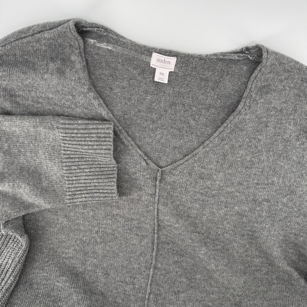 Auden V-Neck Lounge Wear Sweater XXL Gray Long Sleeve Ribbed Knit‎ Sleepwear